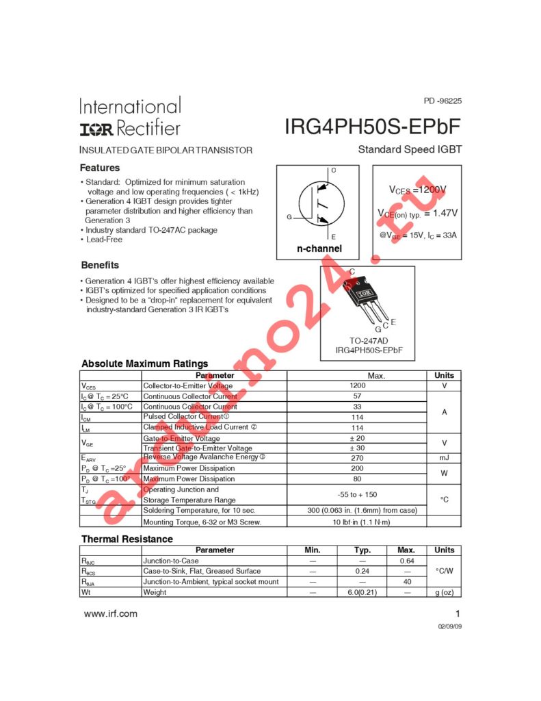 IRG4PH50S-EPBF datasheet