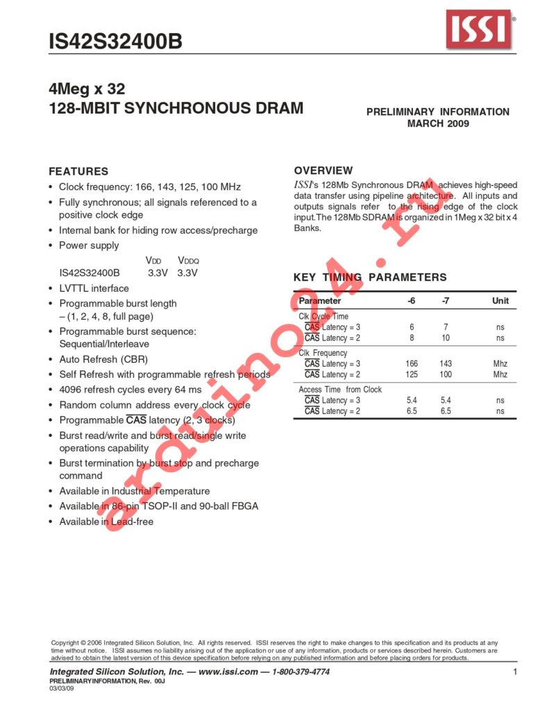 IS42S32400B-6T-TR datasheet