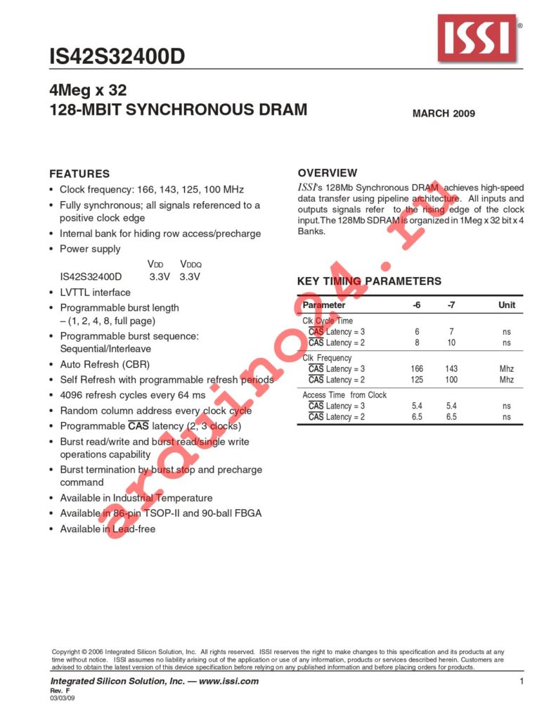 IS42S32400D-6BL-TR datasheet