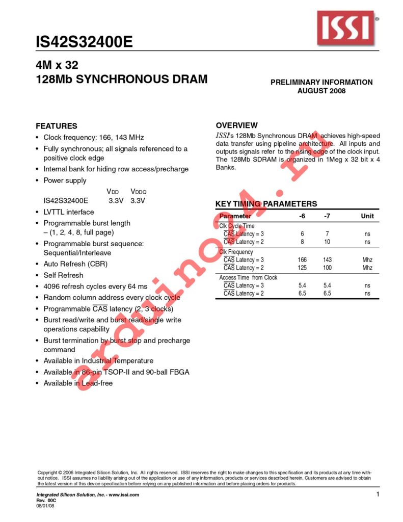 IS42S32400E-7TLI-TR datasheet