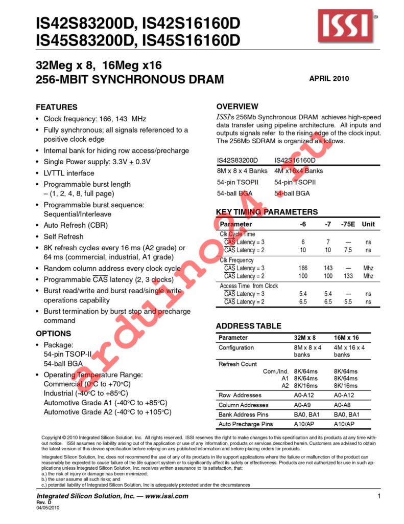 IS42S83200D-7TL-TR datasheet