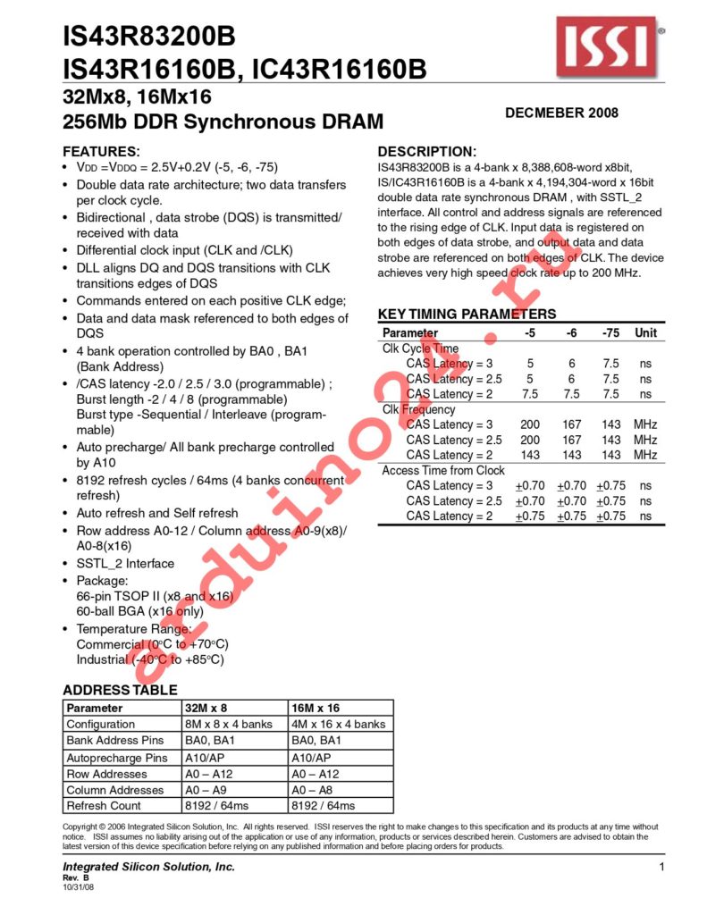 IS43R16160B-5TLI-TR datasheet