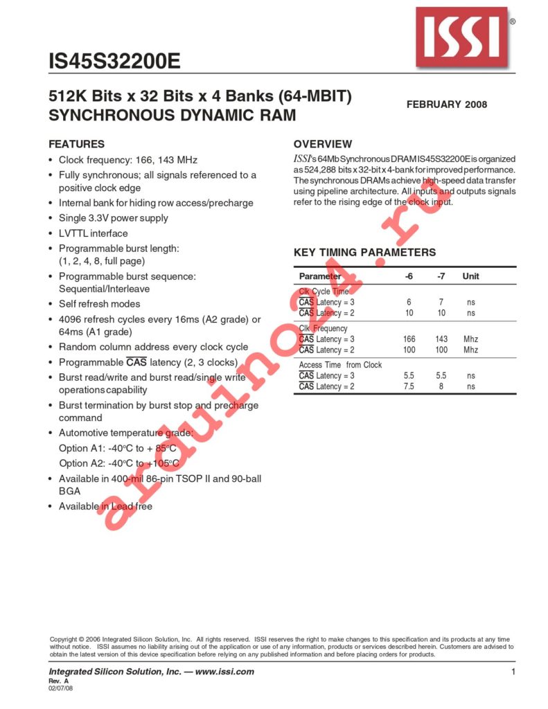 IS45S32200E-7BLA2-TR datasheet