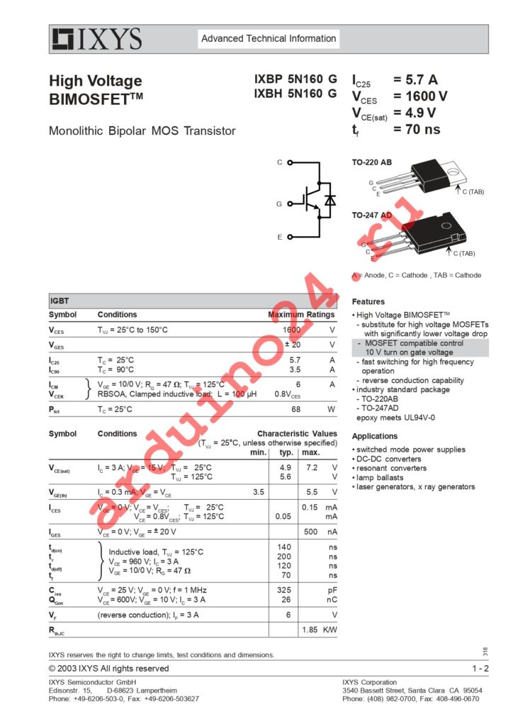 IXBP5N160G datasheet