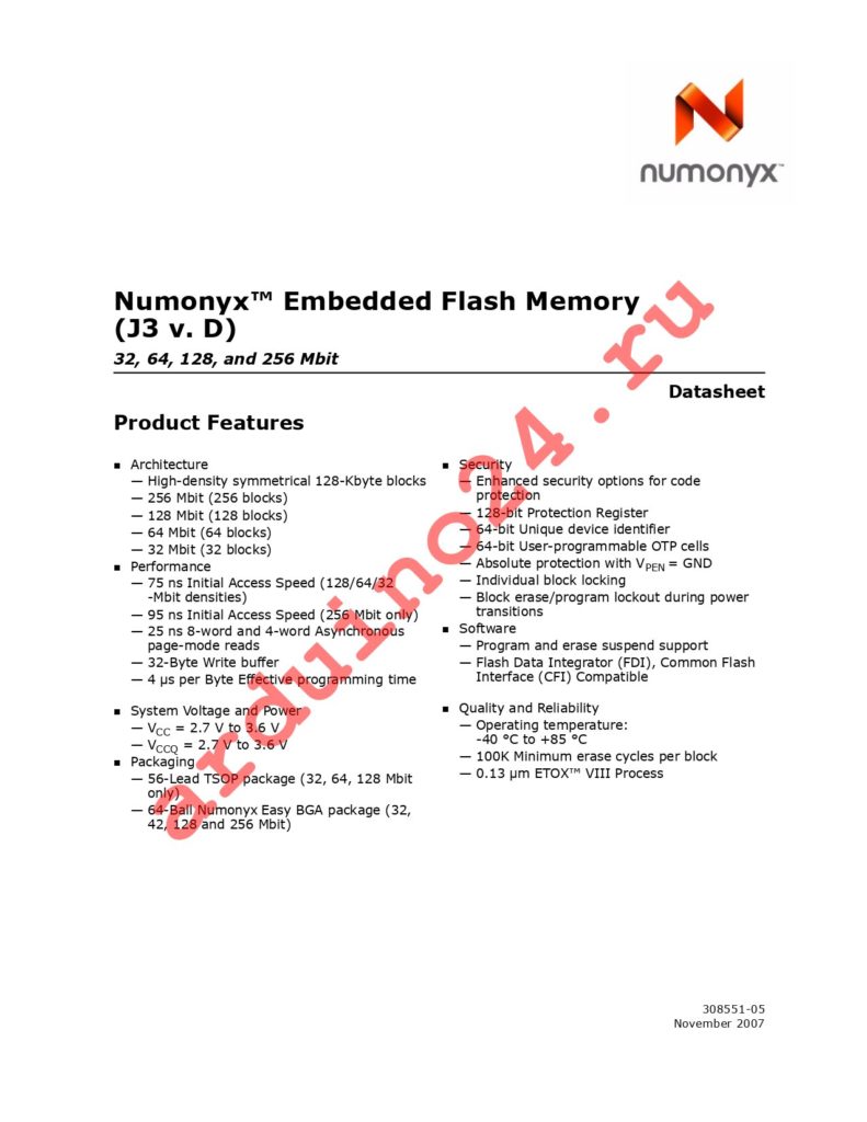 JS28F320C3TD70 datasheet