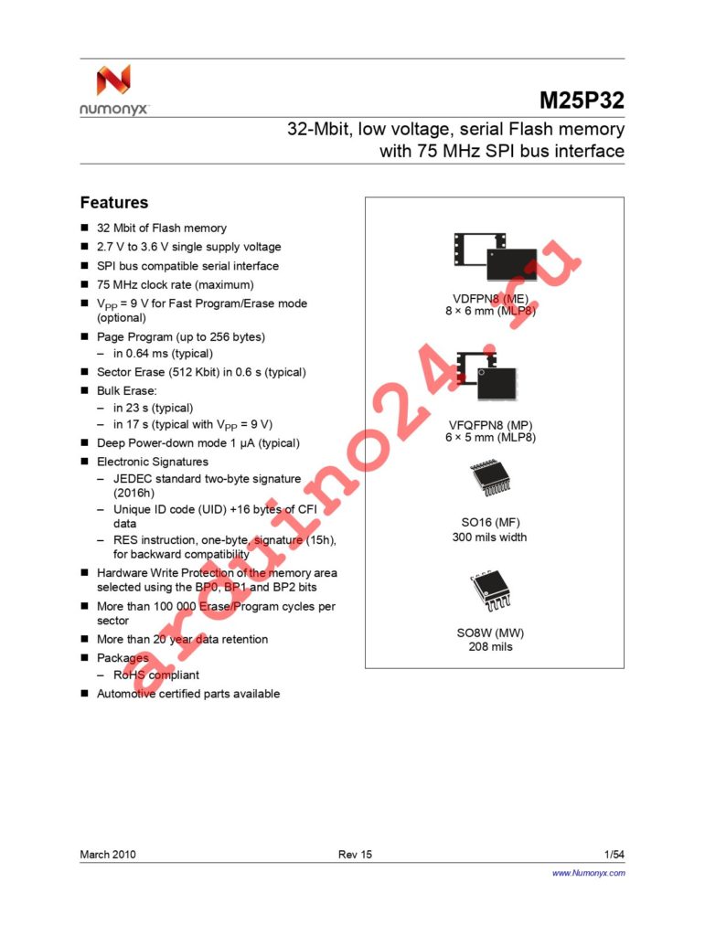 M25P32-VMW6G datasheet