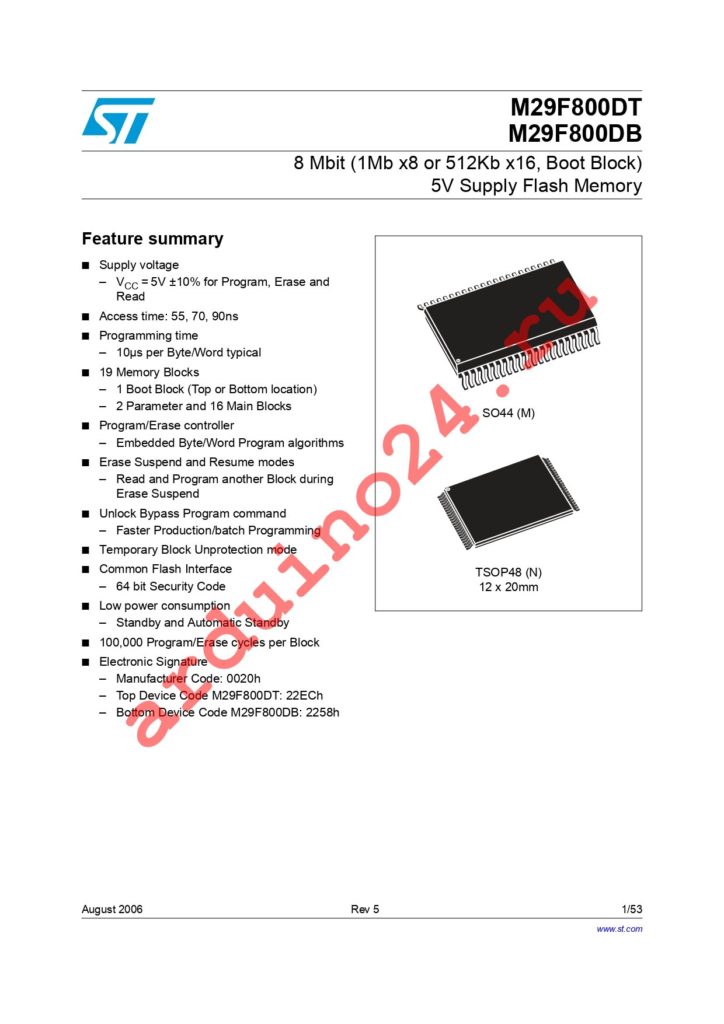 M29F800DT55N1 datasheet