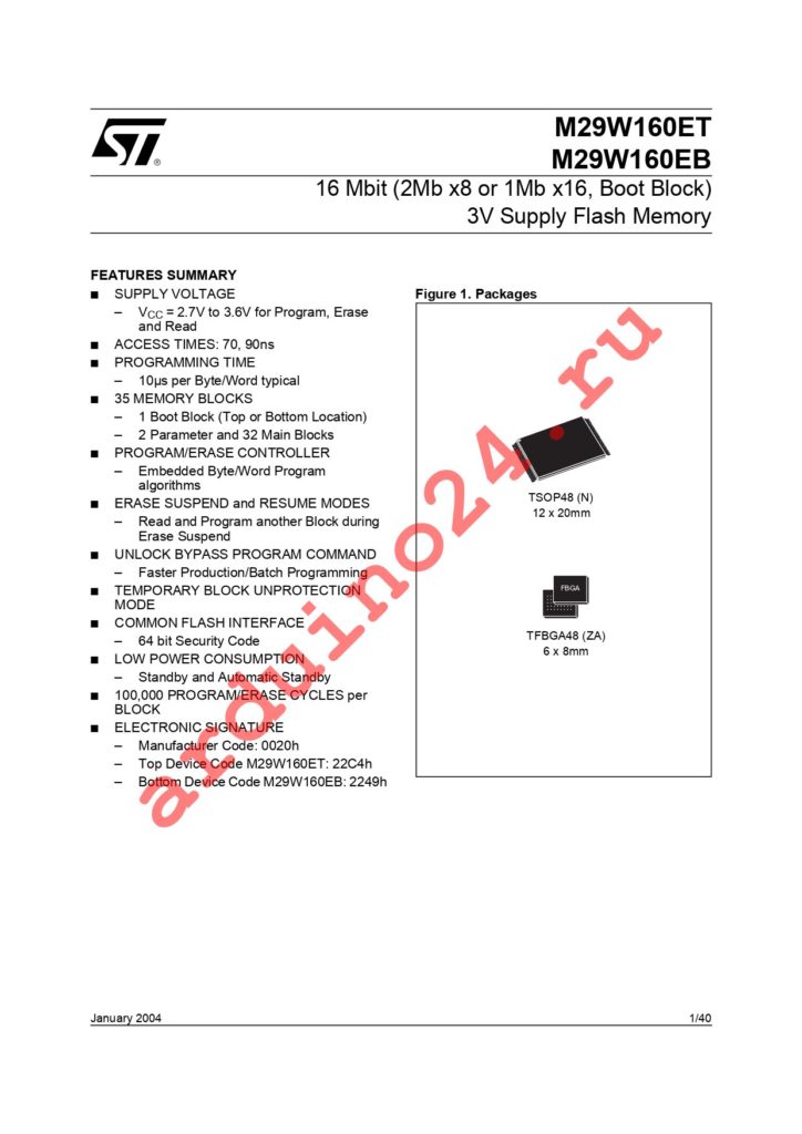 M29W160EB70N1 datasheet