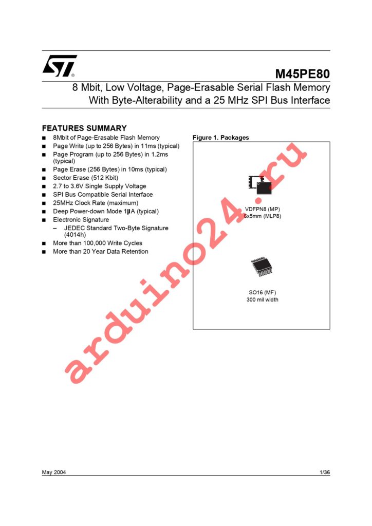 M45PE80-VMP6 datasheet