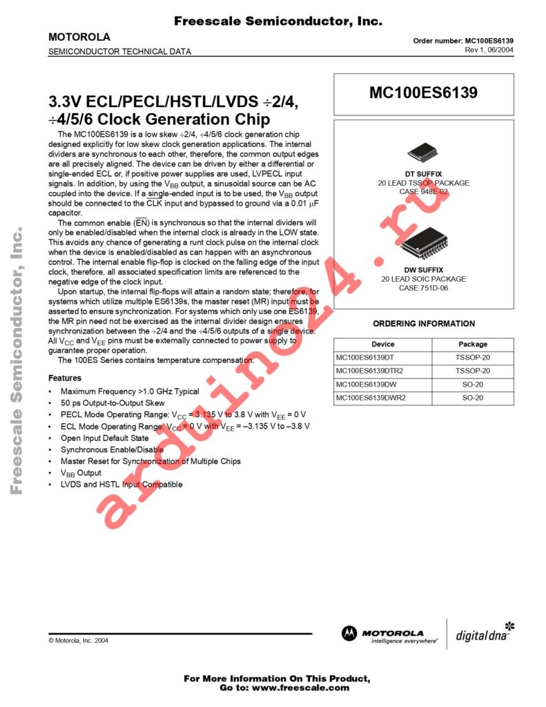 MC100ES6139DT datasheet
