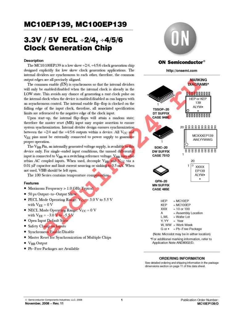 MC10EP139DWR2 datasheet