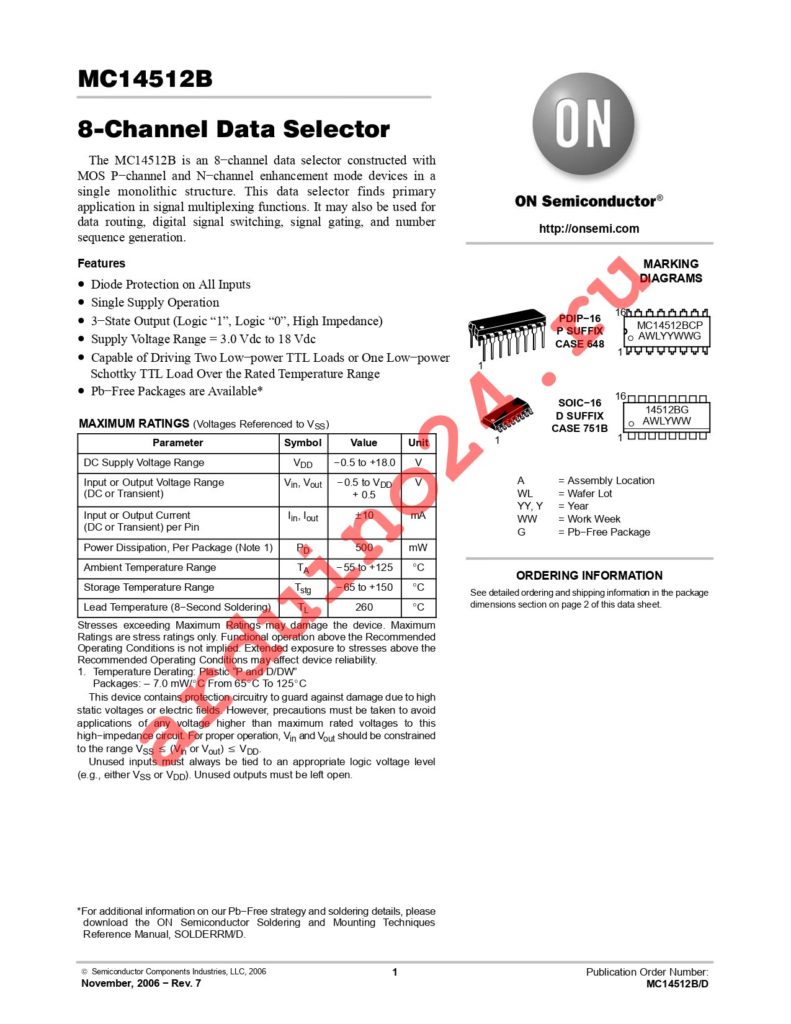 MC14512BDR2G datasheet