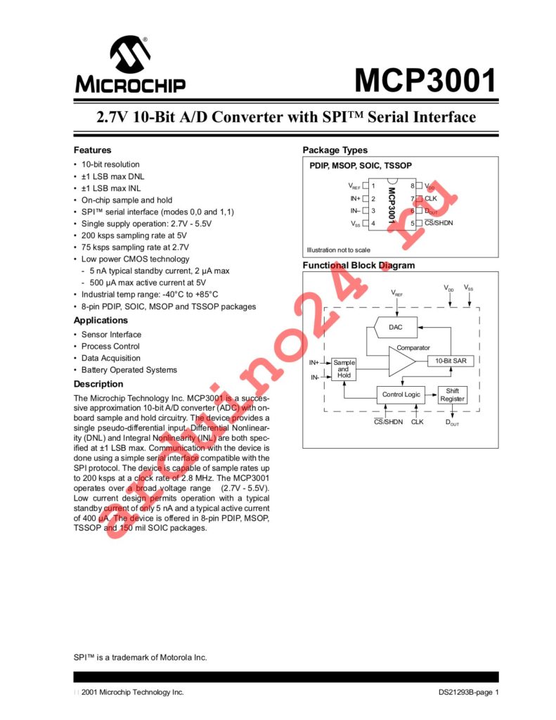 MCP3001-I/MS datasheet