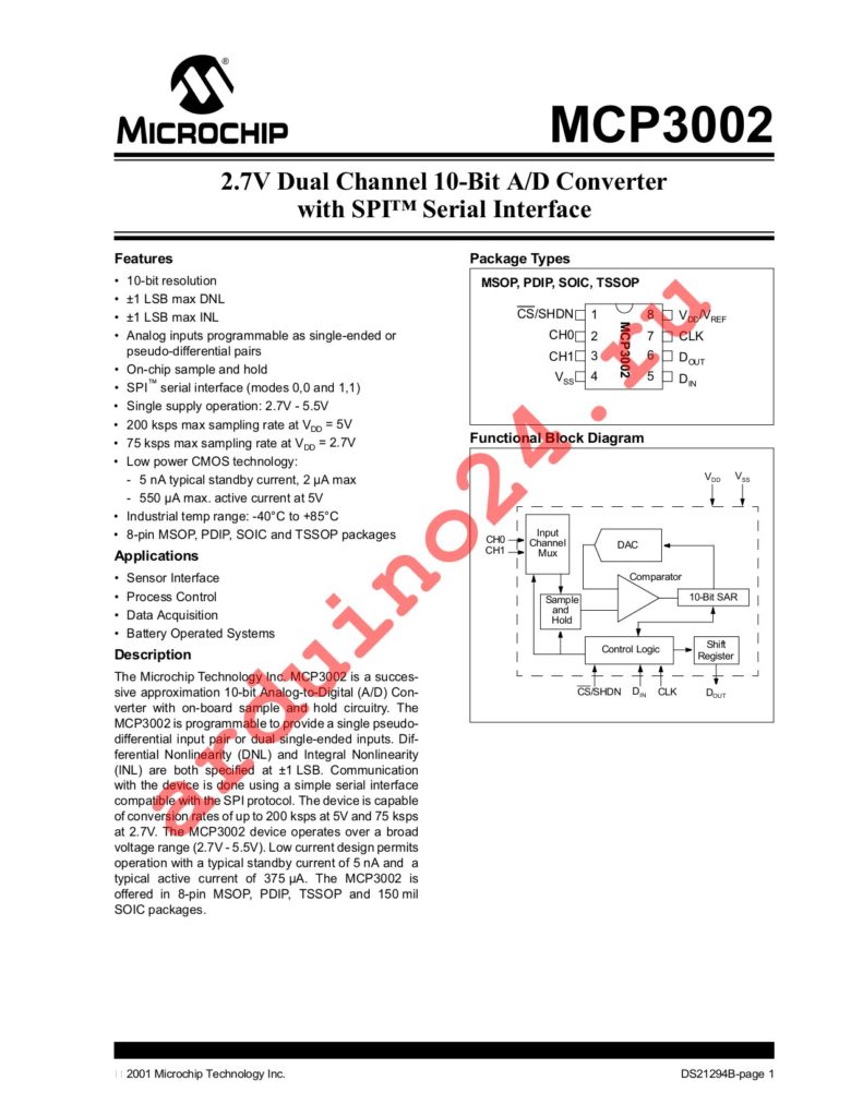 MCP3002-I/P datasheet