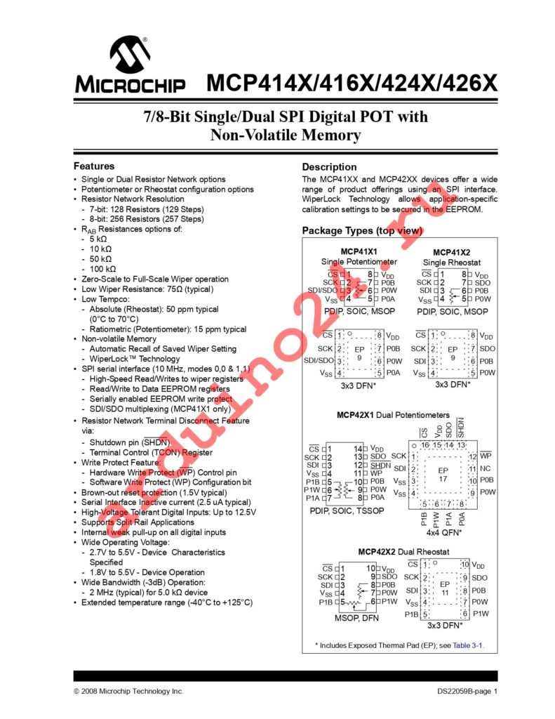 MCP4261T-103E/SL datasheet