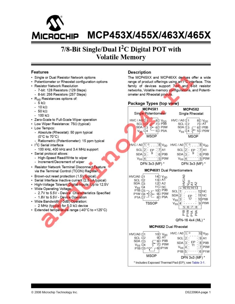 MCP4531-503E/MS datasheet