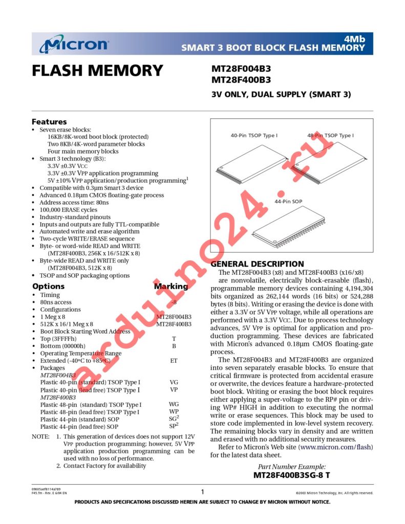 MT28F004B3VG-8 BET TR datasheet