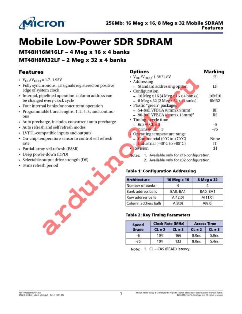 MT48H8M32LFB5-6:H datasheet