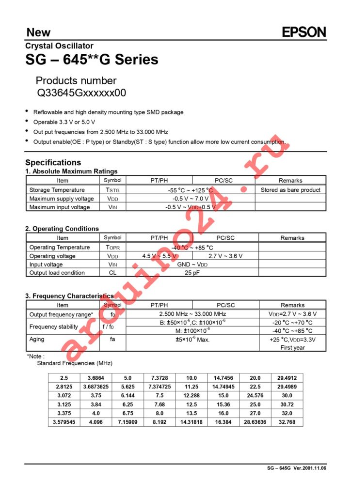 SG-645PCG 10.0000MC3 datasheet