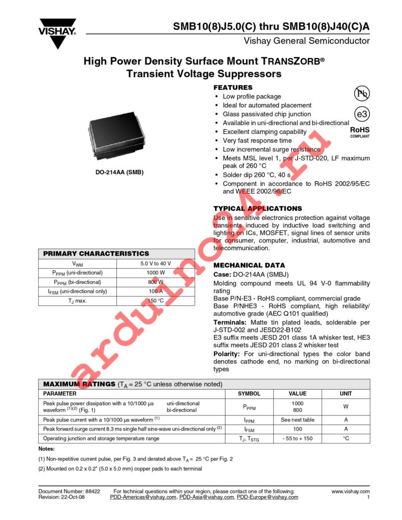 SMB10J6.5AHE3/5B datasheet