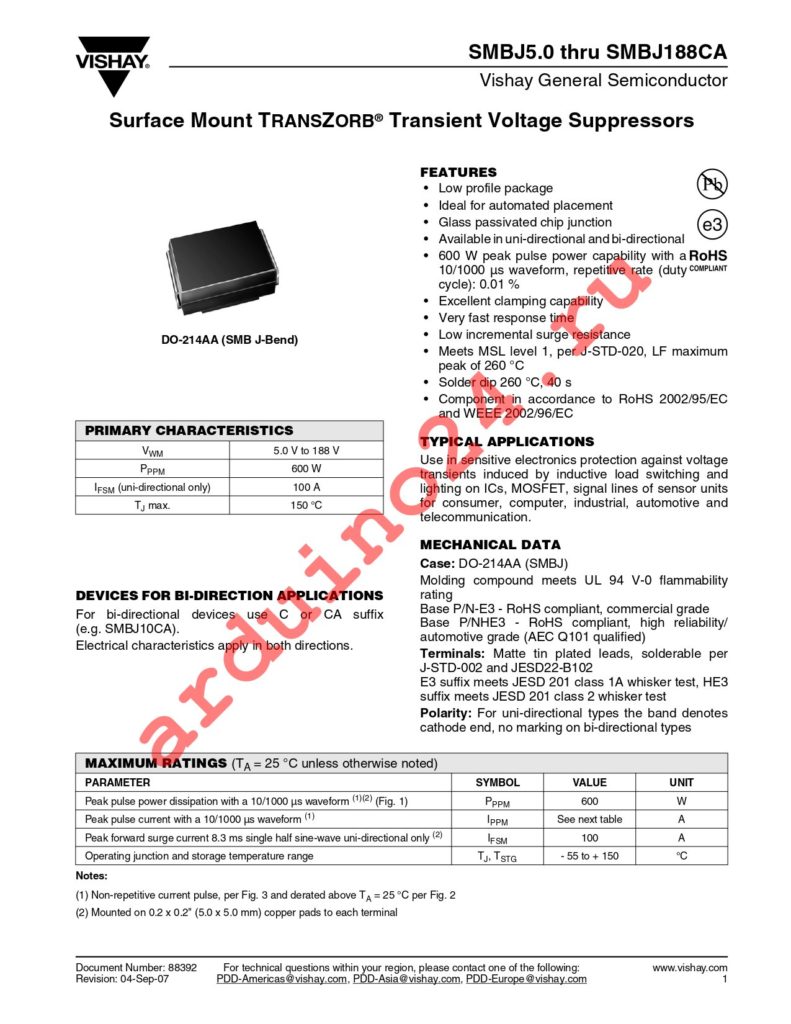 SMBJ70CAHE3/5B datasheet