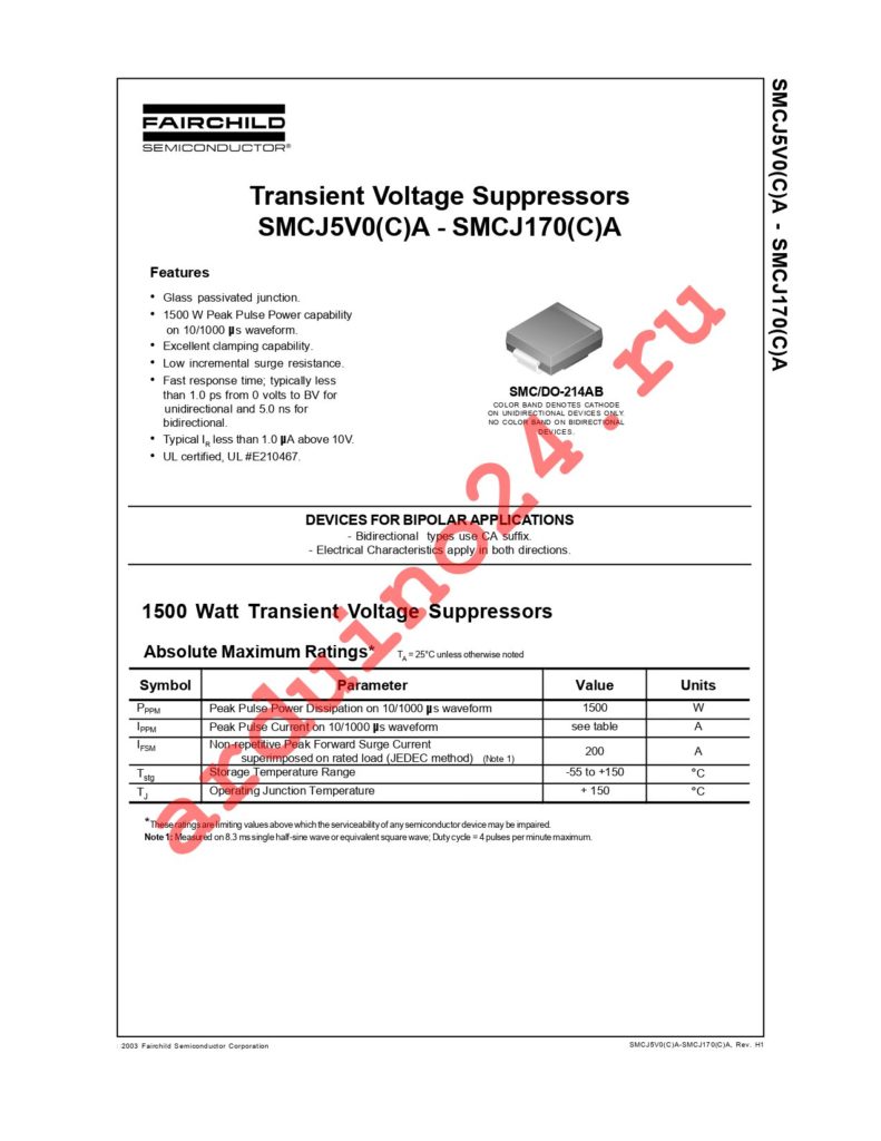 SMCJ15A datasheet