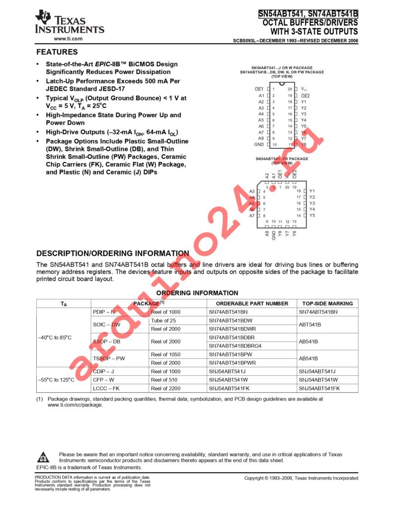 SN74ABT541BDWG4 datasheet