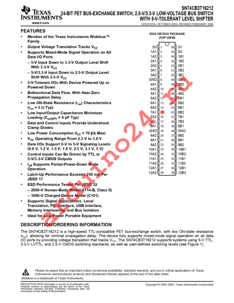 SN74CB3T16212ZQLR datasheet