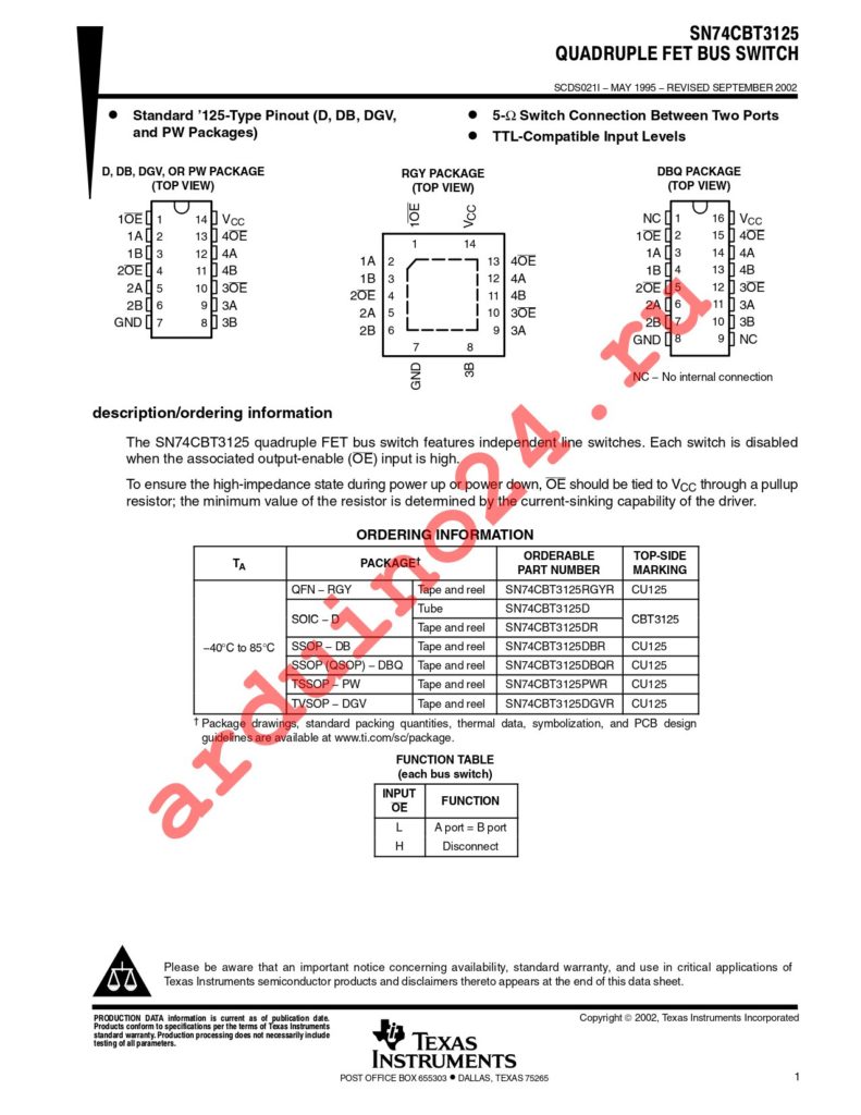 SN74CBT3125DBRE4 datasheet