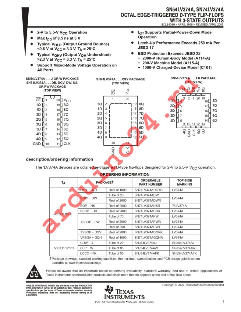 SN74LV374APWT datasheet