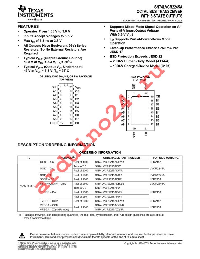 SN74LVCR2245ANSRG4 datasheet