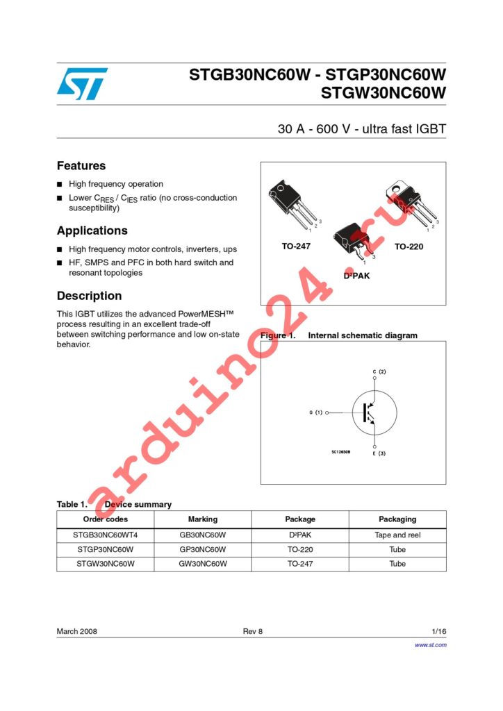 STGB30NC60WT4 datasheet