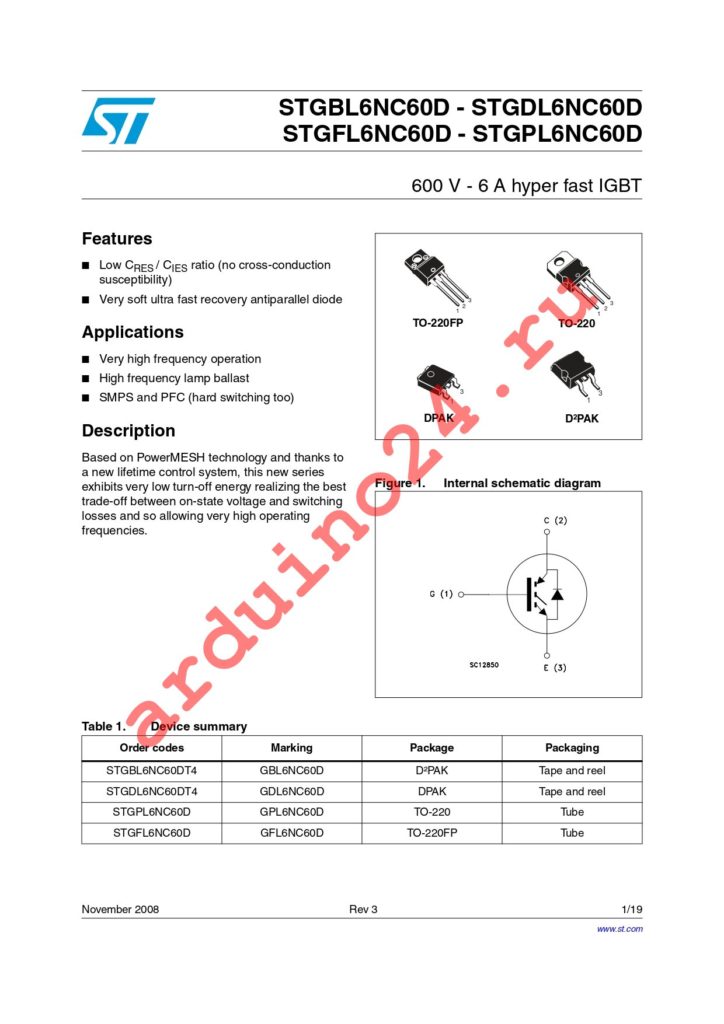 STGPL6NC60D datasheet