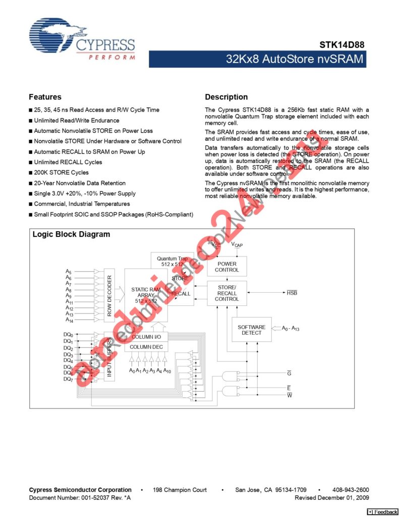 STK14D88-NF25TR datasheet