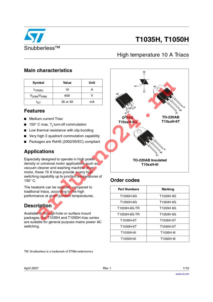 T1035H-6G-TR datasheet