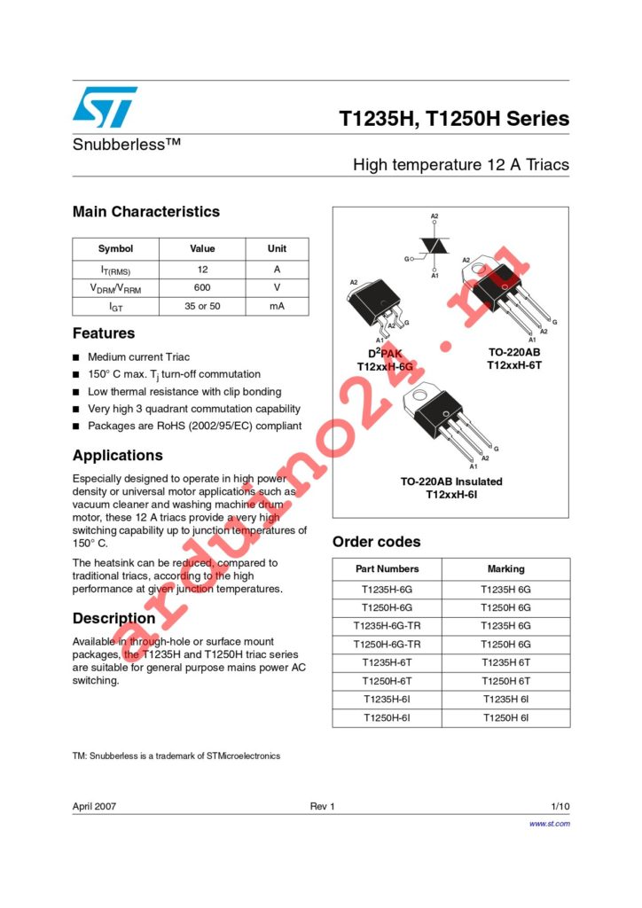 T1235H-6G-TR datasheet
