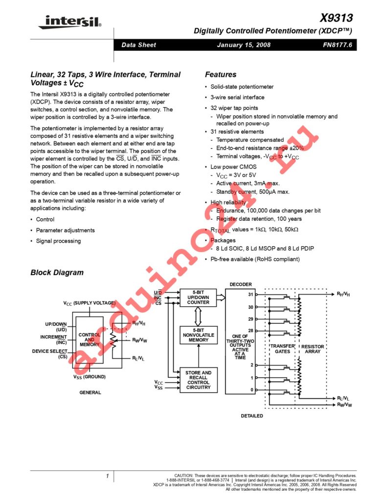 X9313UMIZT1 datasheet