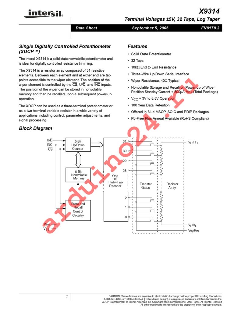 X9314WSZ-3T1 datasheet