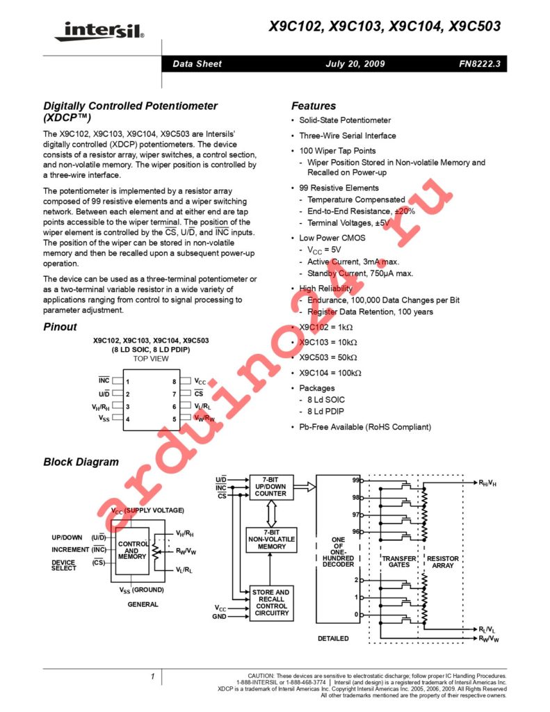 X9C103SIZT2 datasheet