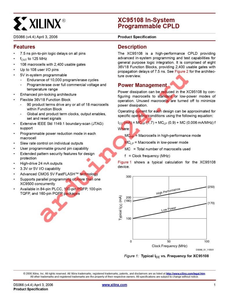 XC95108-20TQG100C datasheet