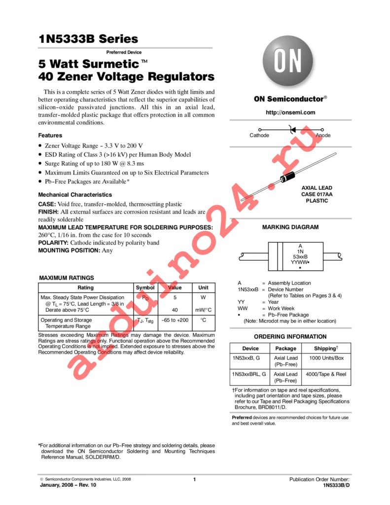 1N5352BRL datasheet