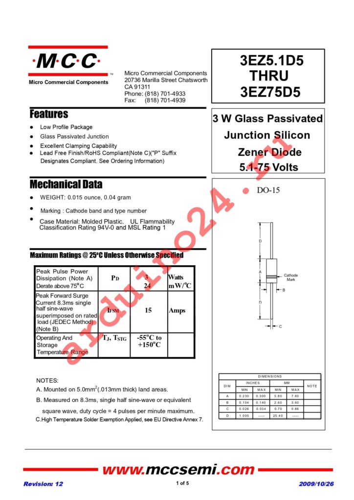 3EZ19D5-TP datasheet