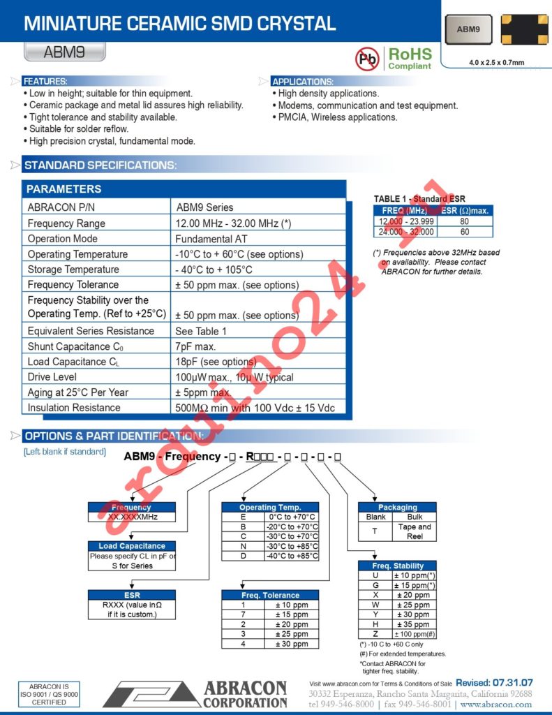 ABM9-16.000MHz-10-D-1U datasheet