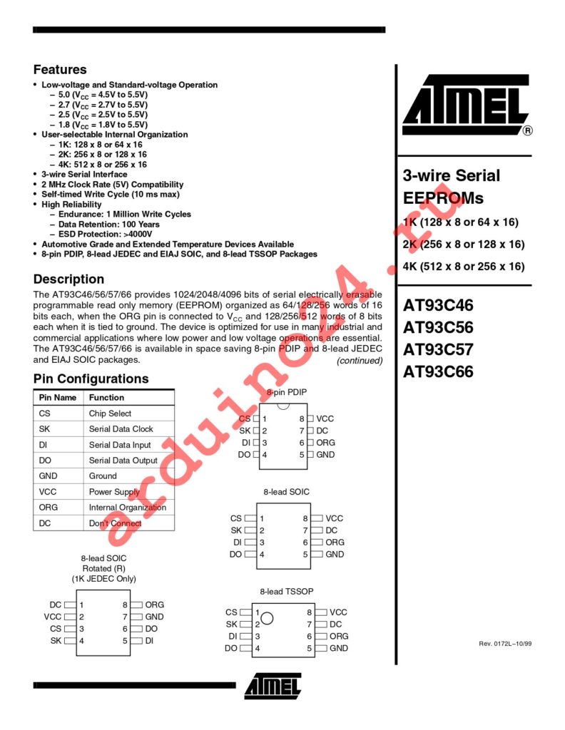 AT93C46-10PC-1.8 datasheet