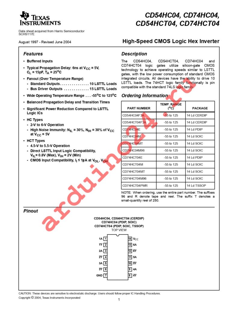 CD74HC04MTG4 datasheet