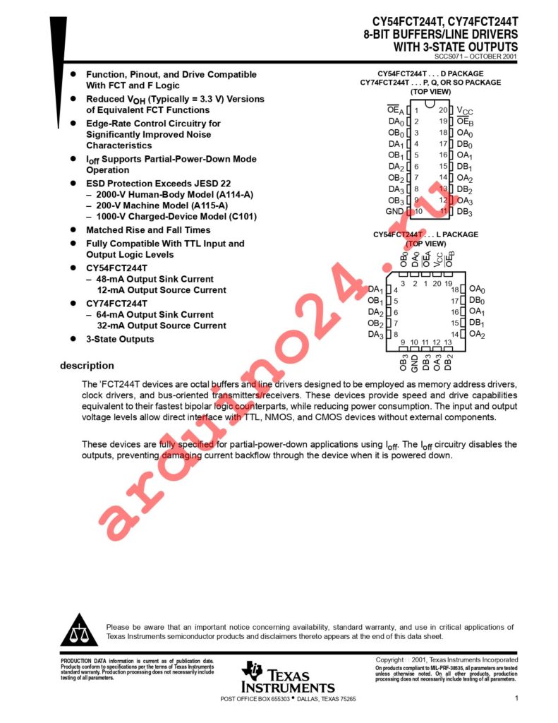 CY74FCT244ATQCTE4 datasheet