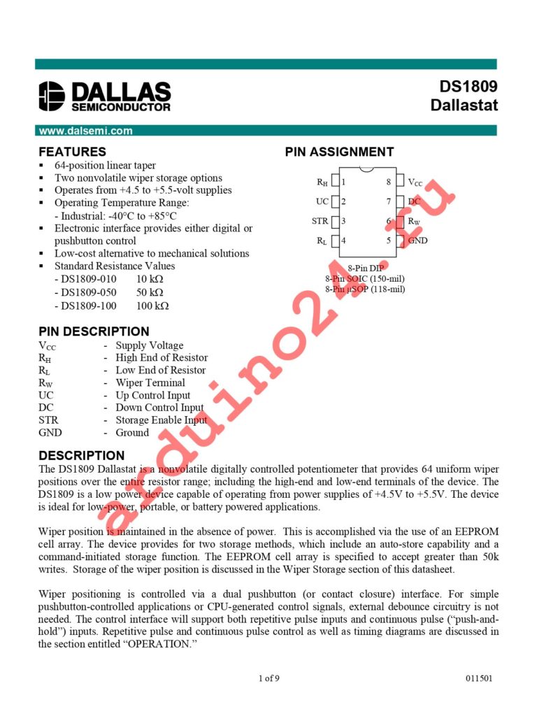 DS1809U-100+T&R datasheet