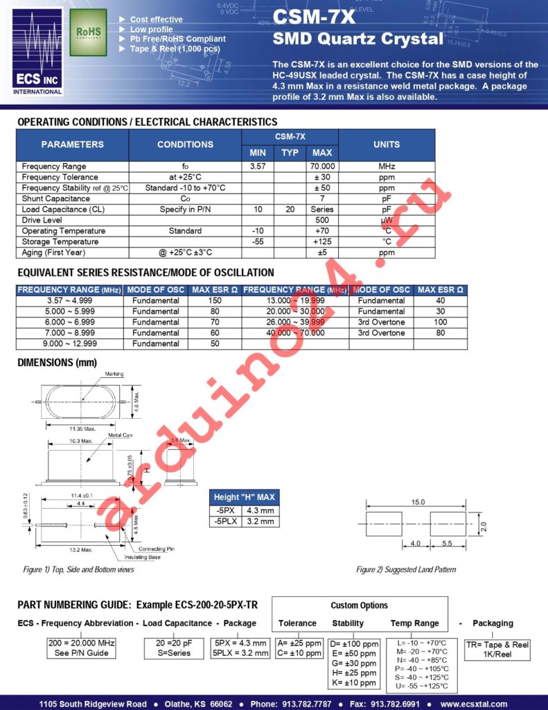 ECS-200-20-5PXDU-TR datasheet