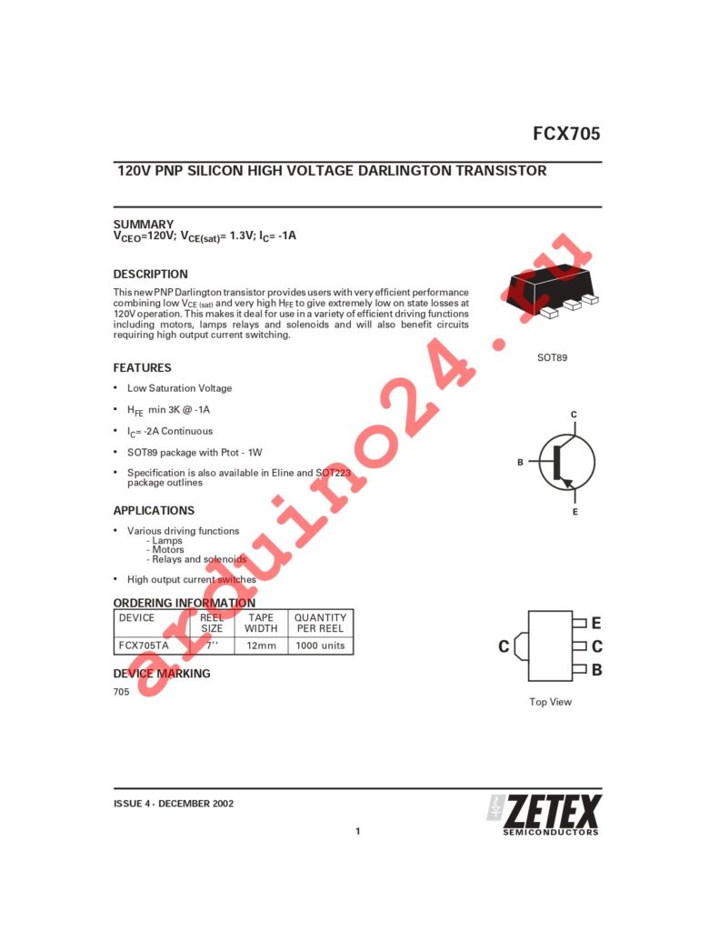 FCX705TA datasheet