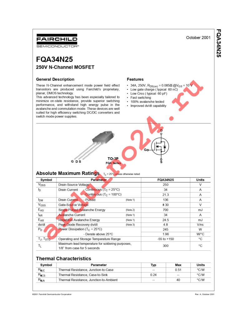 FQA34N25 datasheet